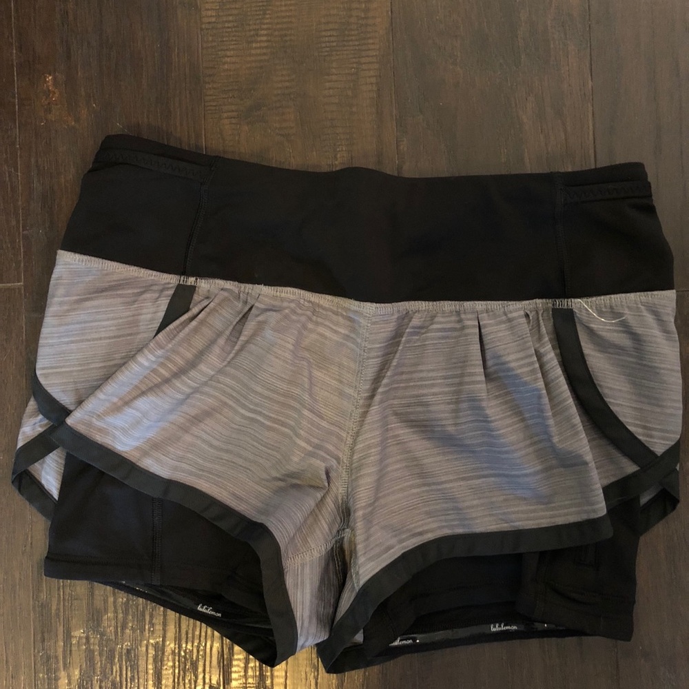 Gray and black lulu lemon athletic shorts
